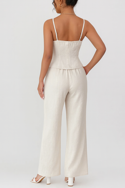'Ari' Cutout Button Cami and Wide Leg Pants Set - Celes Fashion